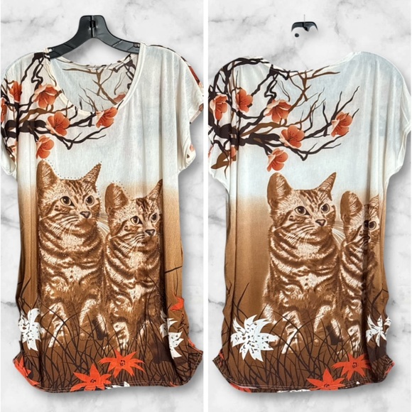 Tops - Cat Print Blouse NWOT